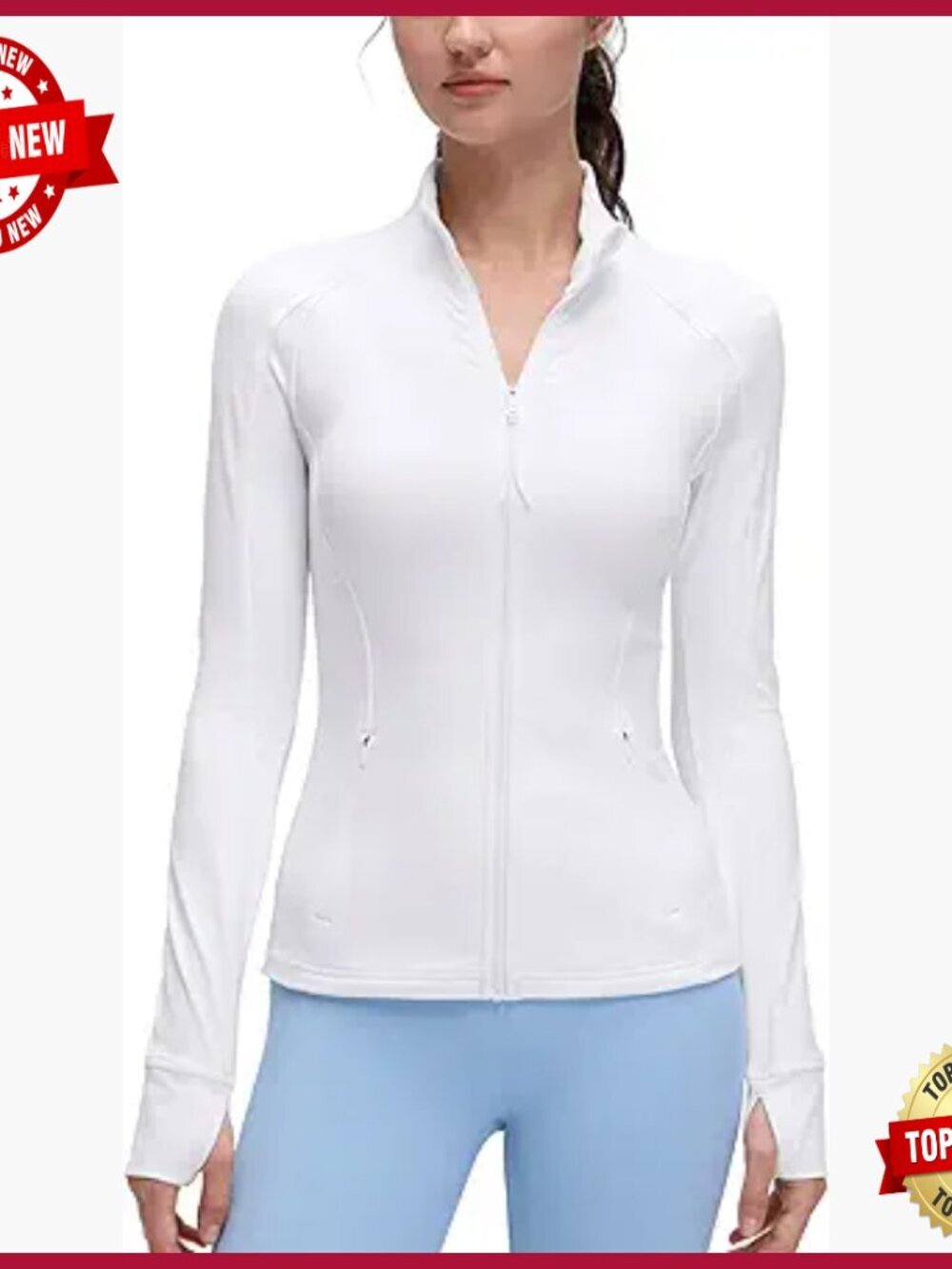 Slim Fit Athletic Jacket with Thumb Holes and Pockets, Hip Length